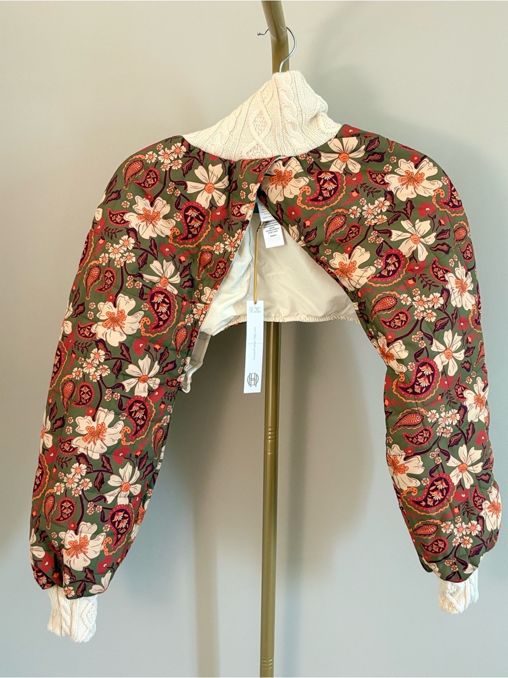 Viral House of Harlow 1960 Floral Paisley Quilted Cropped Jacket - Green